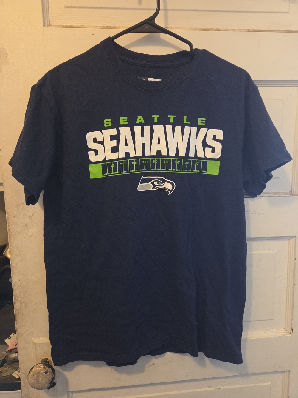 NFL Seattle Seahawks Navy Short-Sleeve Graphic Tee with Lime Accents